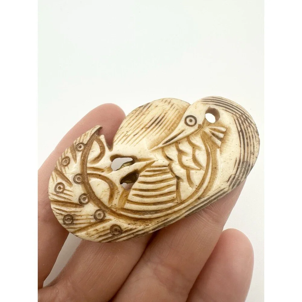 Vintage Carved Bird Brooch Pin